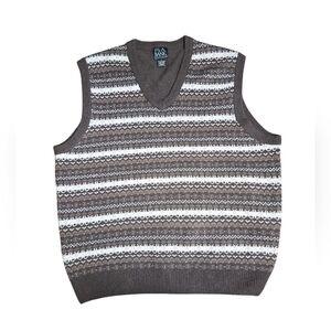 Jos. A. Bank Executive Coll. Brown Stripe 80% Lambs' Wool V-Neck Sweater Size L
